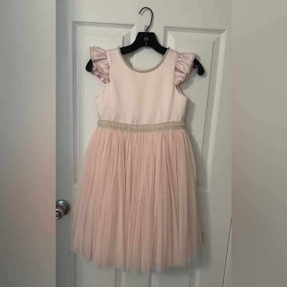 COUTURE PRINCESS Elegant Pink Kids Dress with Pearl Accents - Picture 1 of 13